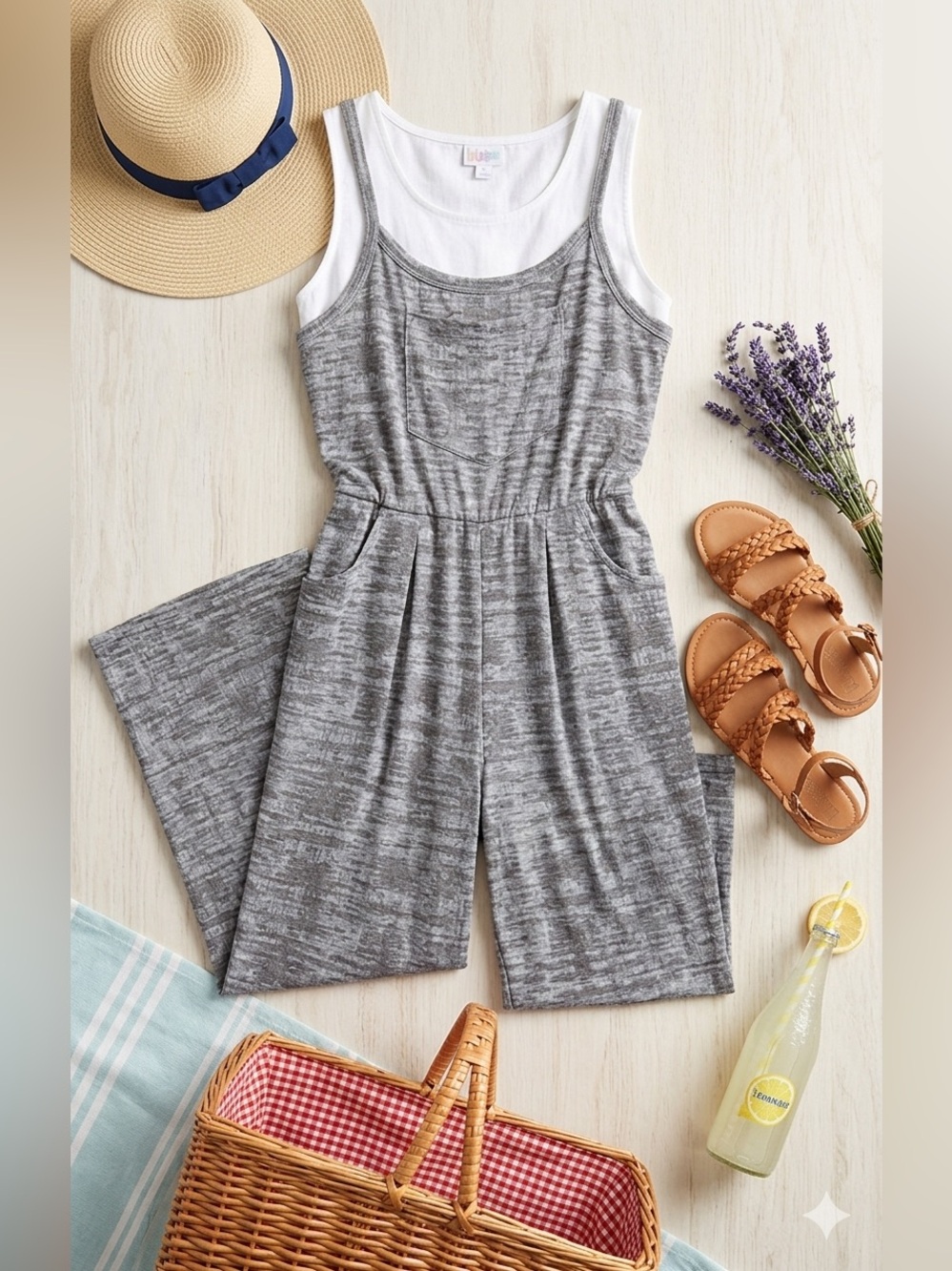 LuLaRoe Leola Wide Leg Cami Jumpsuit | XS | Marbled Grey | Worn Once